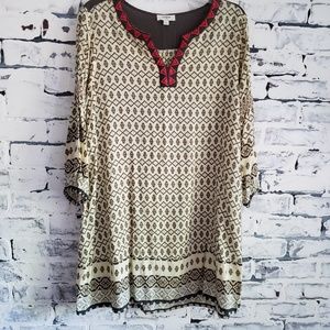 Umgee Olive Tunic With Embroidered Neckline